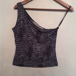 Elegant Black Sequin One-Shoulder Camisole